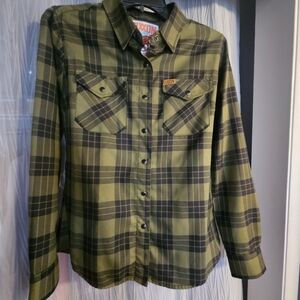 DIXXON Olive Plaid Snap-Front Button-Up Shirt